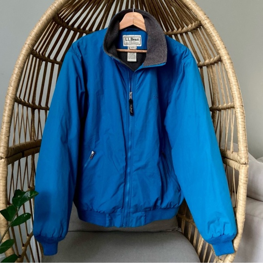 Vintage L.L. Beans Blue Teal Warm-Up Jacket Fleece Lined MINT COND Retro Sporty